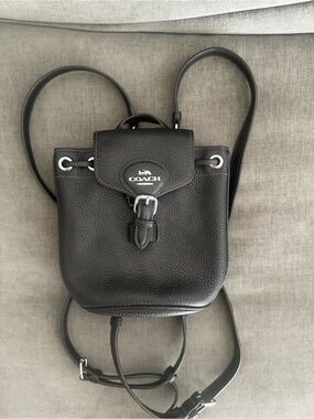 Coach Tan Suede Drawstring Bucket Bag with Black Trim